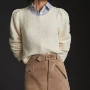 Maeve Crewneck Puff-Sleeve Sweater, size medium